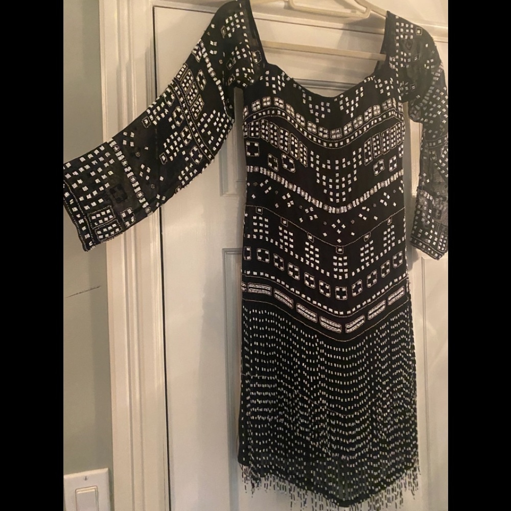 Off the shoulder beaded fringe Thurley dress. - Picture 2 of 9